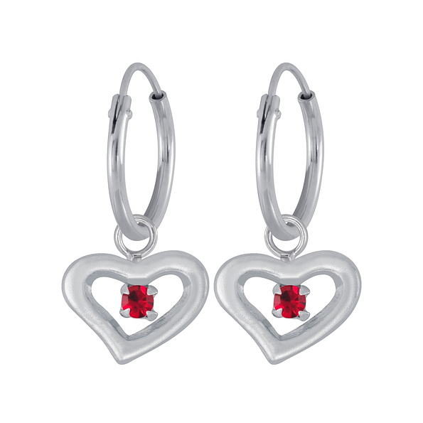 Silver Heart Charm Hoop Earrings - 4045