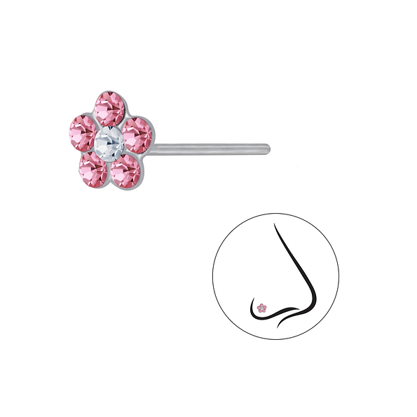 Silver Flower Crystal Nose Stud - 3908
