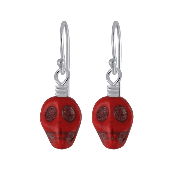 Silver Handmade Skull Bead Earrings - 4348