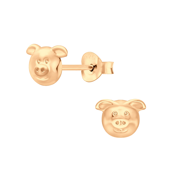 Silver Pig Stud Earrings - 6485