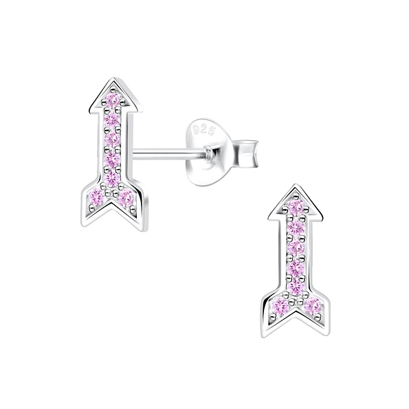 Silver Arrow Cubic Zirconia Stud Earrings - 4341