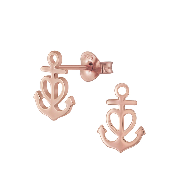 Silver Anchor Stud Earrings - 5589