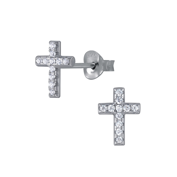 Silver Cross Stud Earrings - 4443