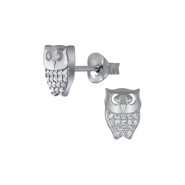 Silver Owl Stud Earrings - 4516