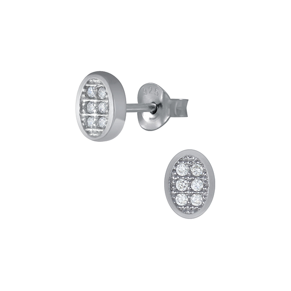 Silver Oval Stud Earrings - 4509