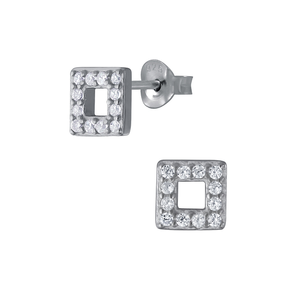 Silver Square Stud Earrings - 4510