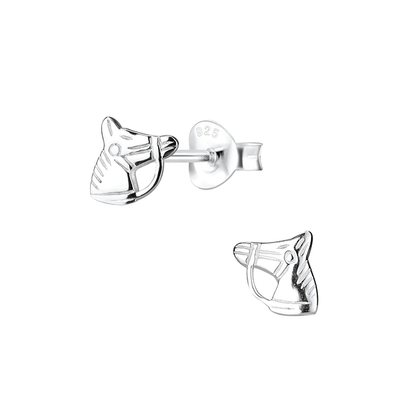Silver Horse Head Stud Earrings - 5914