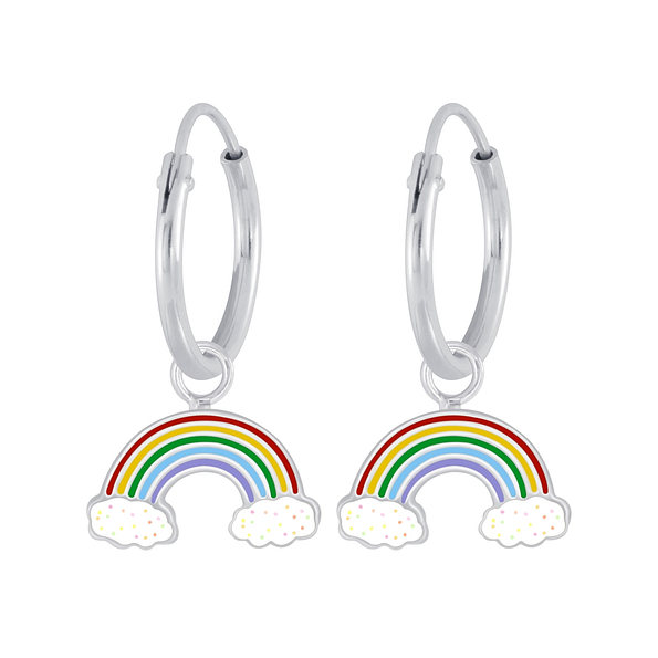 Silver Rainbow Charm Hoop Earrings - 4261
