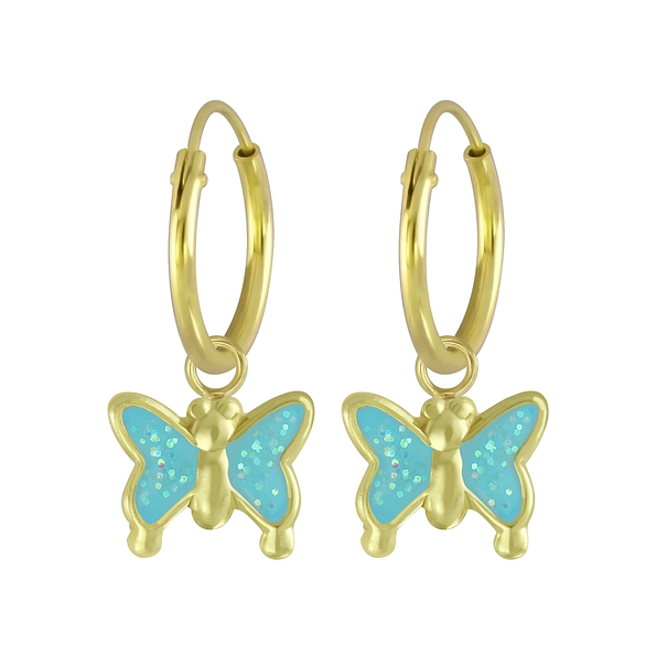 Silver Butterfly Charm Hoop Earrings - 4614 Silver Butterfly Charm Hoop Earrings - 4614