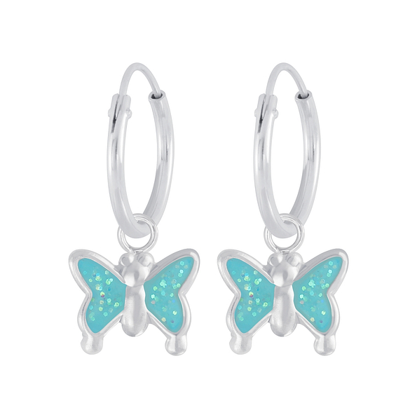 Silver Butterfly Charm Hoop Earrings - 4425