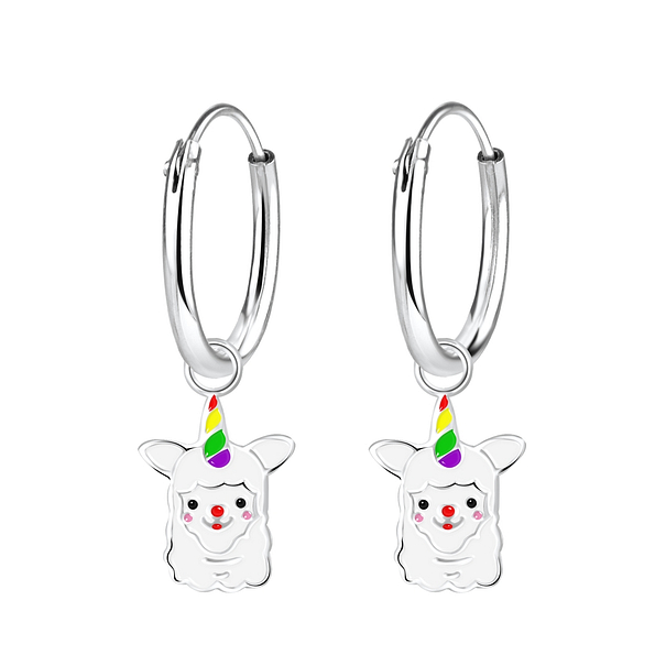 Silver Alpaca Charm Hoop Earrings - 3861