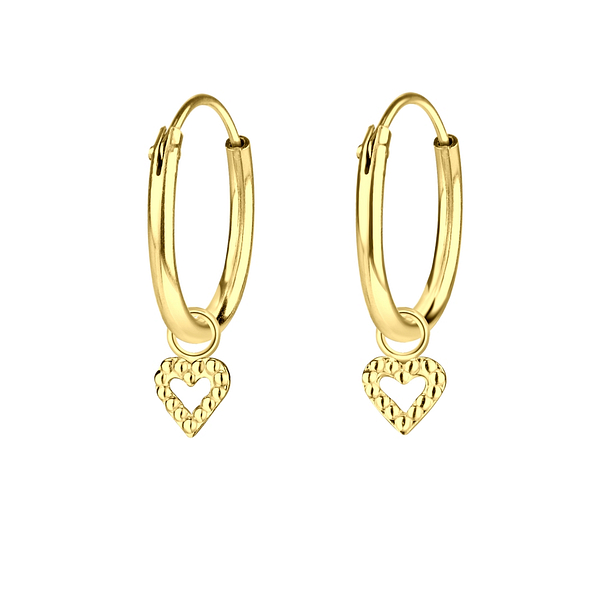 Silver Heart Charm Hoop Earrings - 6516