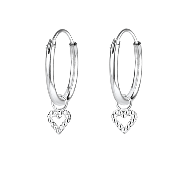 Silver Heart Charm Hoop Earrings - 4345