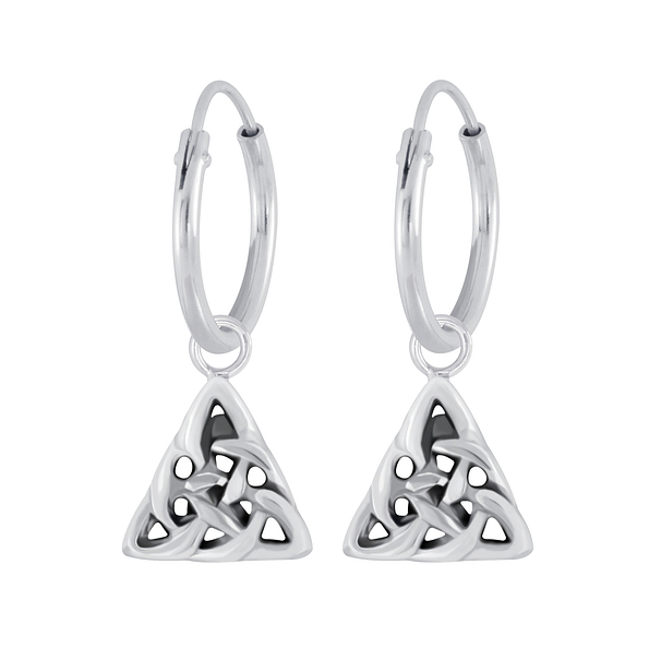 Silver Celtic Triangle Charm Hoop Earrings - 4455