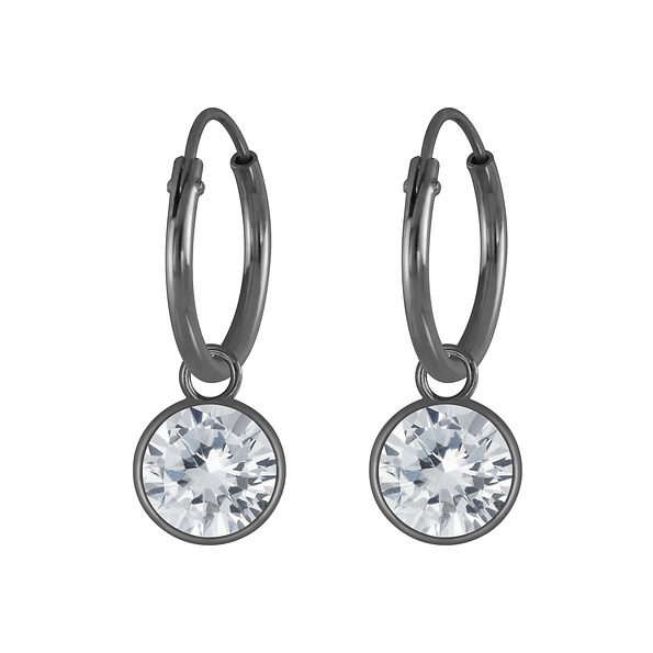 6mm Round Cubic Zirconia Silver Charm Hoop Earrings - 4594