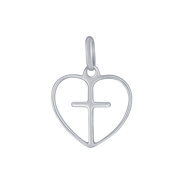 Silver Cross In Heart Pendant - 4354