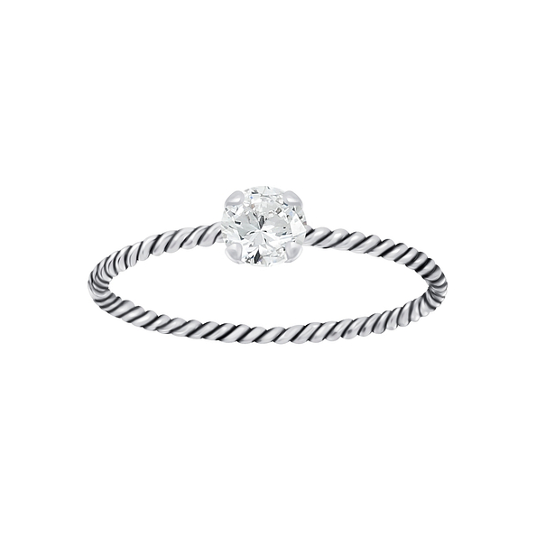 4mm Round Cubic Zirconia Silver Twisted Band Solitaire Ring - 4635