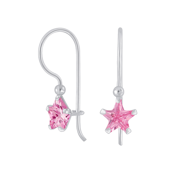 6mm Star Cubic Zirconia Silver Earrings - 5146