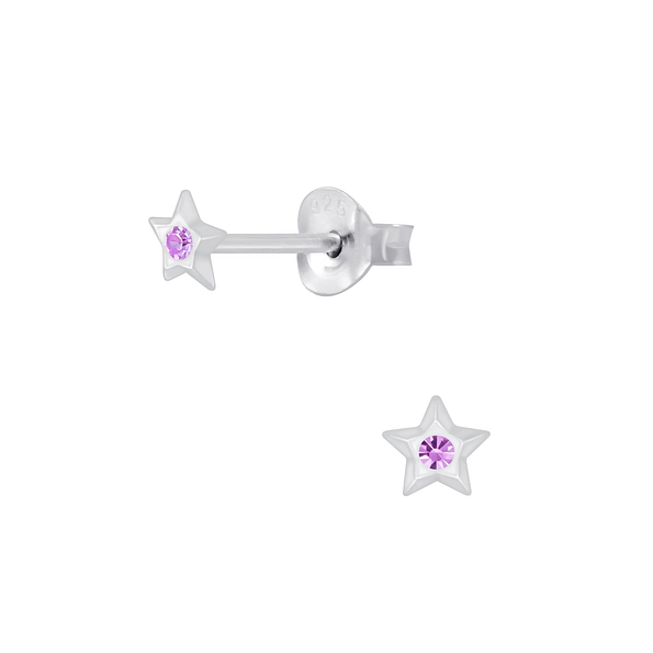 Silver Star Crystal Stud Earrings - 5199