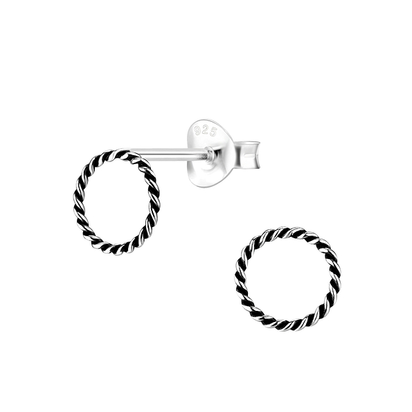 Silver Twist Round Stud Earrings - 7758