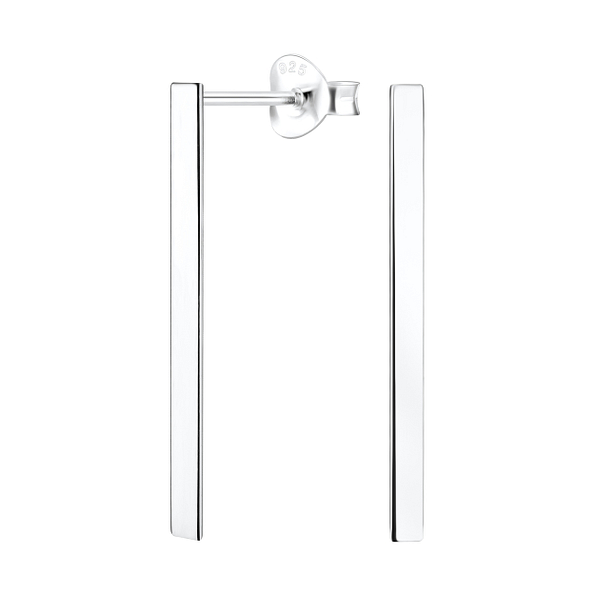 Silver Bar Stud Earrings - 5017