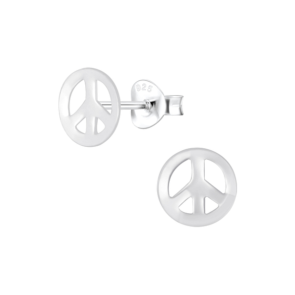 Silver Peace Symbol Stud Earrings - 4763