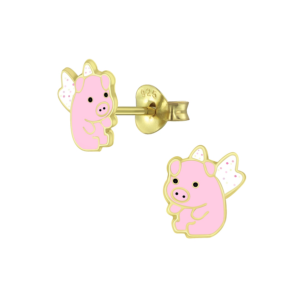 Silver Flying Pig Stud Earrings - 4900