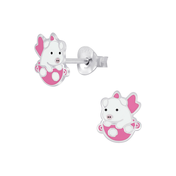 Silver Flying Pig Stud Earrings - 5119