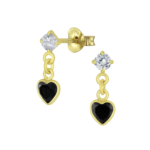Silver Heart Cubic Zirconia Drop Stud Earrings - 5080