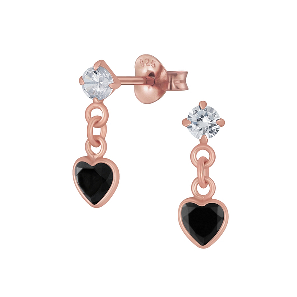 Silver Heart Cubic Zirconia Drop Stud Earrings - 5088