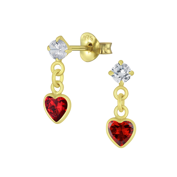 Silver Heart Cubic Zirconia Drop Stud Earrings - 5077