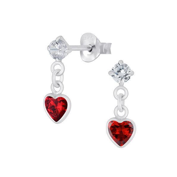 Silver Heart Cubic Zirconia Drop Stud Earrings - 5083