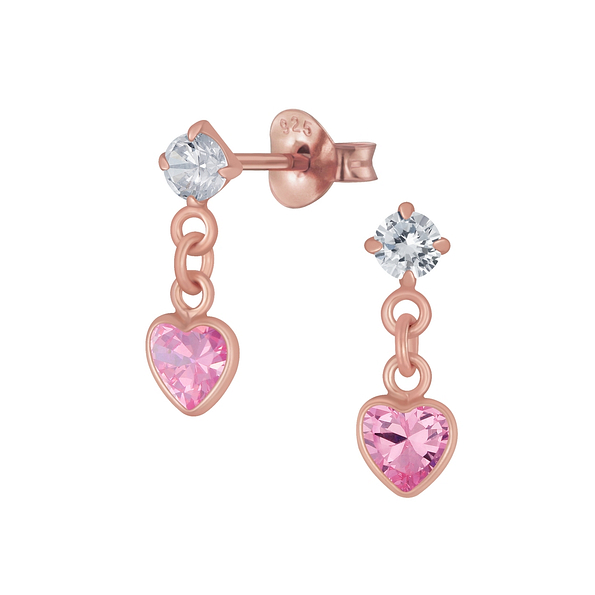 Silver Heart Cubic Zirconia Drop Stud Earrings - 5308