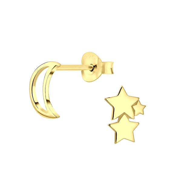Silver Moon and Star Stud Earrings - 6461
