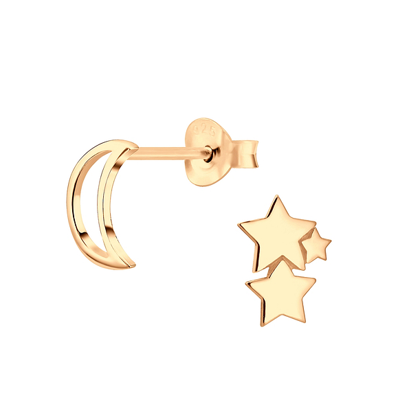 Silver Moon and Star Stud Earrings - 5709