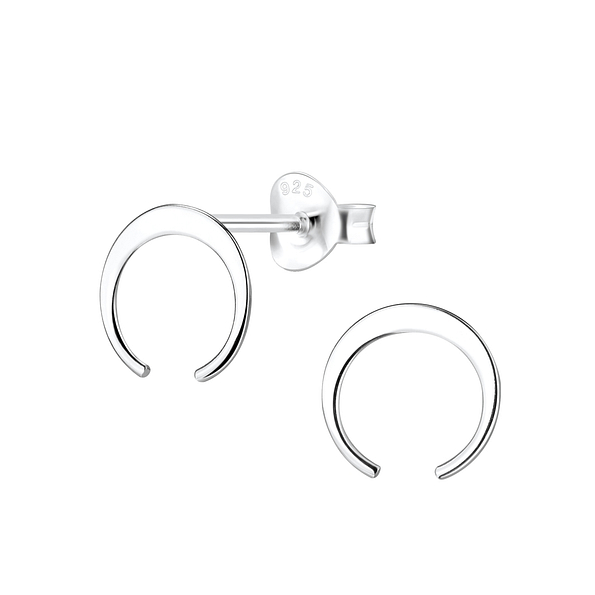 Silver Crescent Moon Stud Earrings - 7775