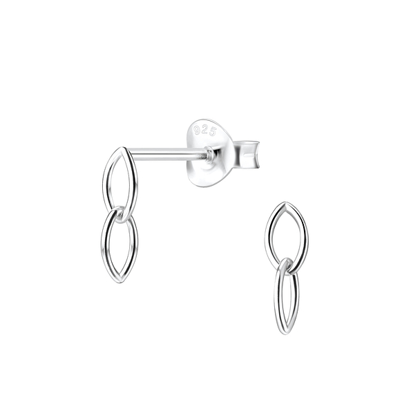 Silver Double Marquise Stud Earrings  - 7577