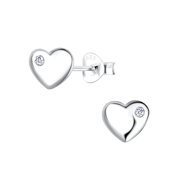 Silver Heart Stud Earrings - 4546