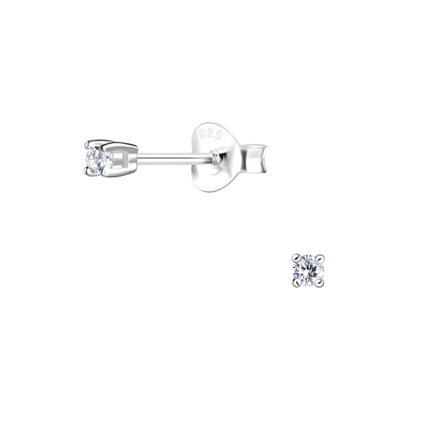 2mm Round Cubic Zirconia Silver Stud Earrings - 4778