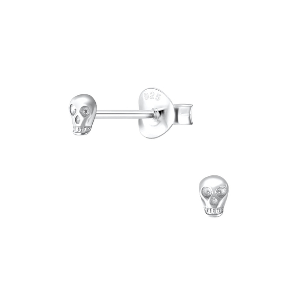 Silver Skull Stud Earings - 8483