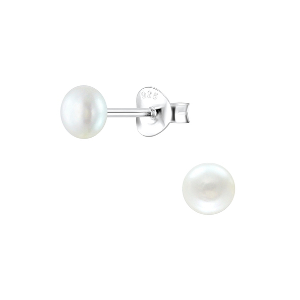 4mm Fresh Water Pearl Silver Stud Earrings - 4823