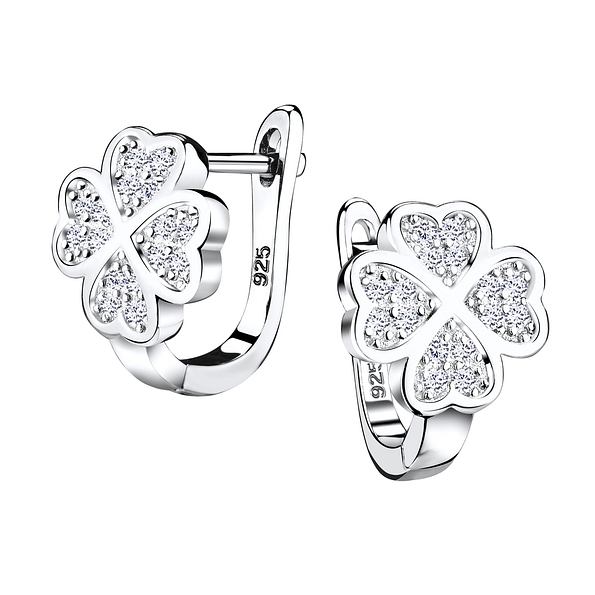 Silver Lucky Clover Huggie Earrings - 4851
