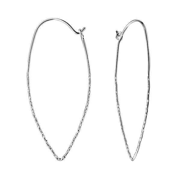 Silver Long Wire Hoop Earrings - 7783