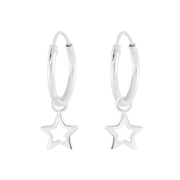 Silver Star Charm Hoop Earrings - 4735