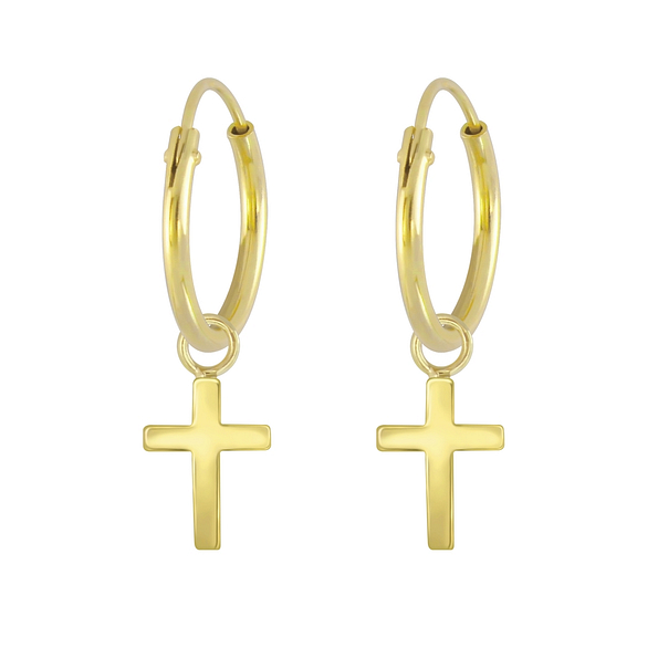 Silver Cross Charm Hoop Earrings - 4729