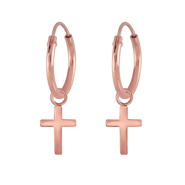 Silver Cross Charm Hoop Earrings - 5747
