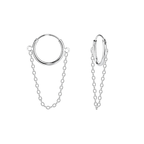 Silver Chain Drop Hoop Earrings - 5011