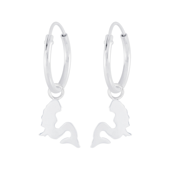 Silver Mermaid Charm Hoop Earrings - 4960