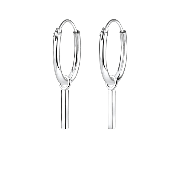 Silver Bar Charm Hoop Earrings - 4977