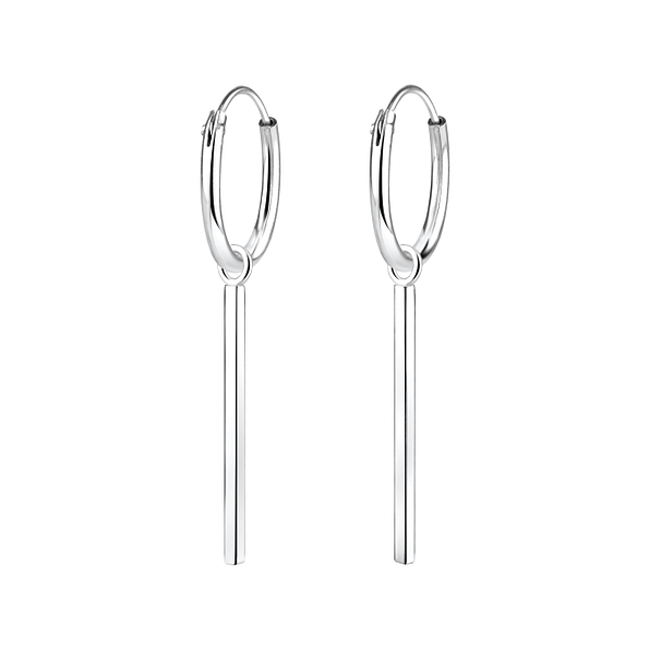 Silver Bar Charm Hoop Earrings - 4982